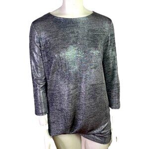 Lisette silver non symmetrical mid sleeve top metallic lightweight xs  xsmall